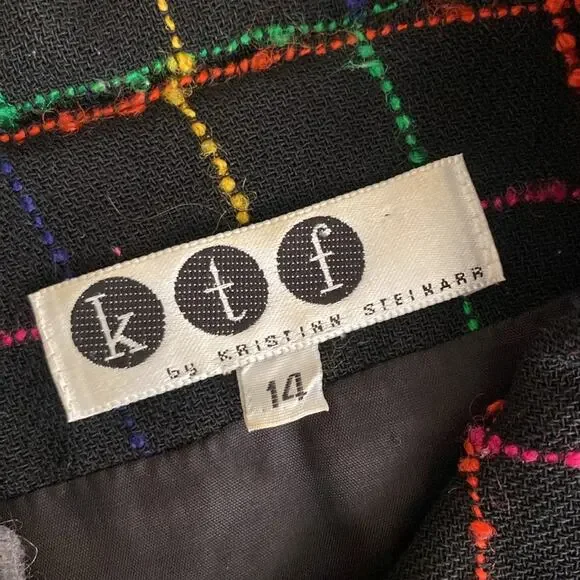 VINTAGE Plaid Cropped Jacket Womens Sz 14 Multicolor Kristinn Steinarr Wool - Picture 6 of 6